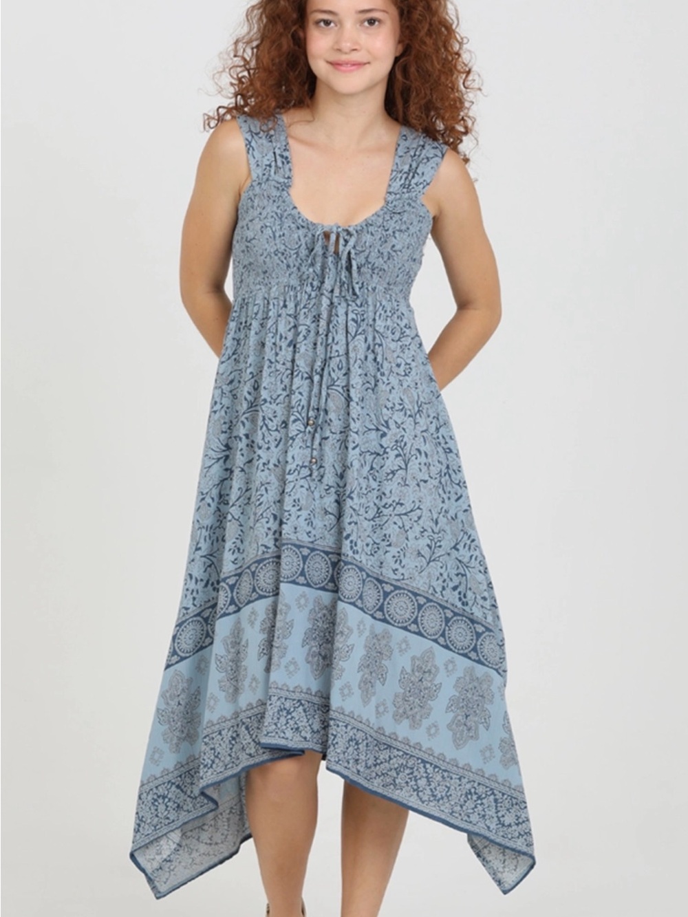 Angie Light Blue Floral High-Low Sundress